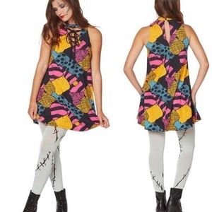 Spirit Halloween Disney NBC Adult Colorful Patchwork Sally Dress.